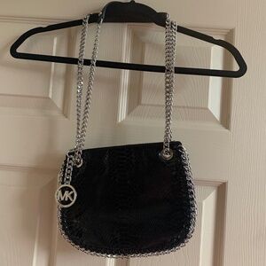 Michael Kors Black Snakeprint Leather Shoulder Handbag